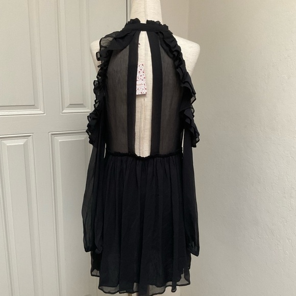 New! Free People Off Shoulder Ruffle Detail Mini Dress Size 6 - Picture 7 of 16